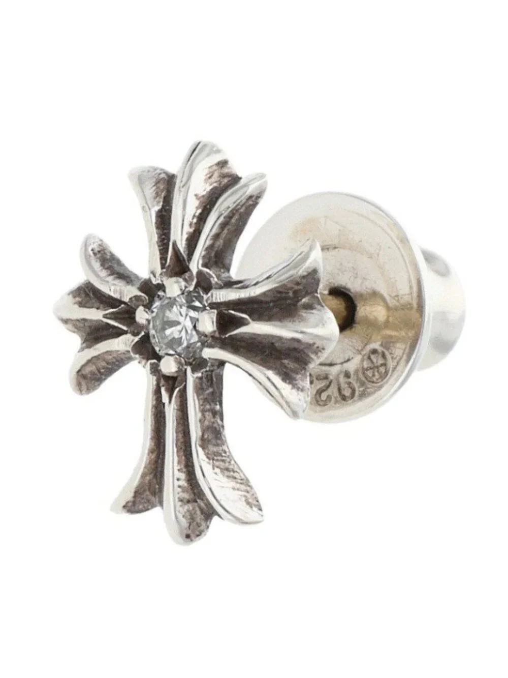 Chrome Hearts No2 CH Dia CH Cross Stud Silver Earrings